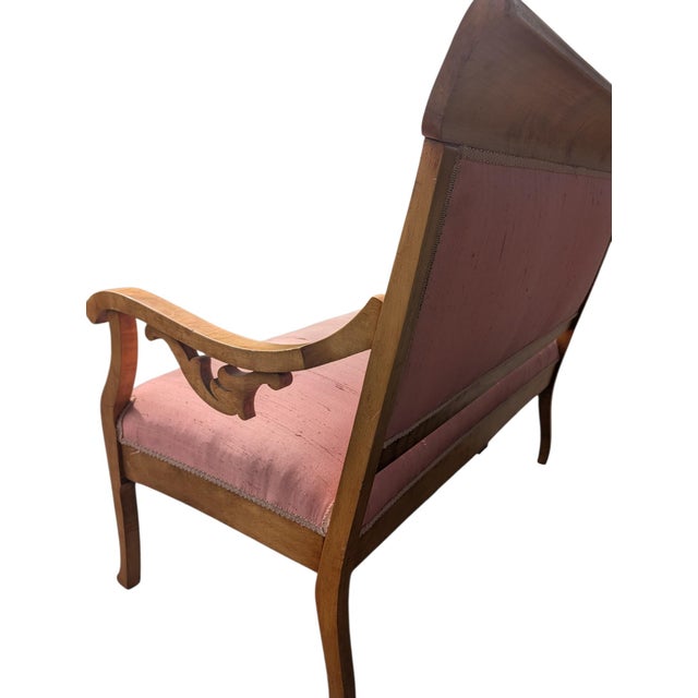 19th Century Neoclassical Empire Revival Rolled Crest Settee in Mauve Silk For Sale - Image 4 of 18