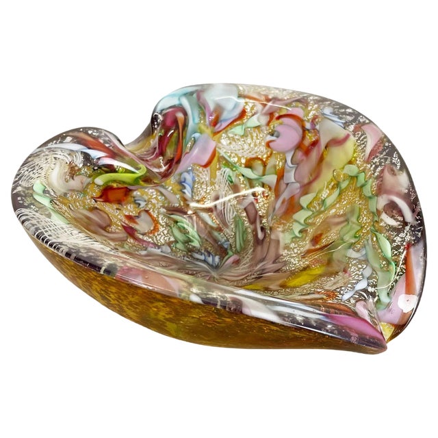 Multicolor Murano Glass Bowl Gold Flakes Shell Ashtray from Dino Martens, Italy, 1960s For Sale