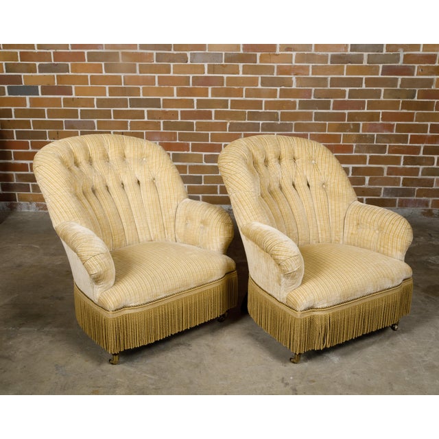 Pair of French 1920s Fauteuils Crapaud with Cream Upholstery, on Casters For Sale - Image 9 of 12
