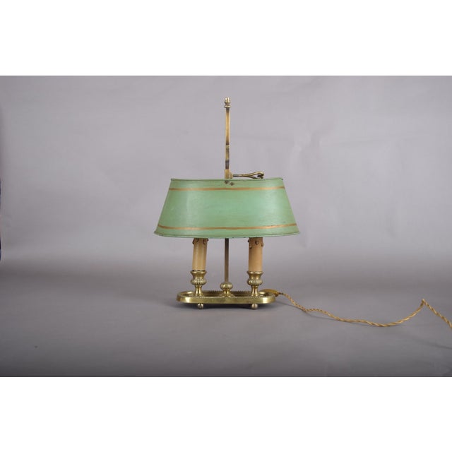 1930s French Bouillotte Two-Light Table Lamp with Green Tôle Shade, 1930s For Sale - Image 5 of 11