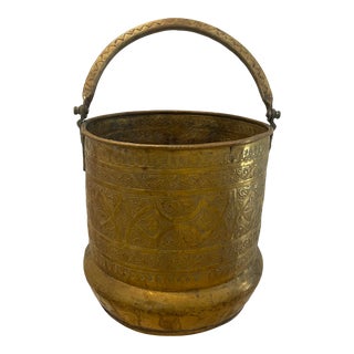 Early 20th Century Embossed Brass Coal Bucket Planter For Sale