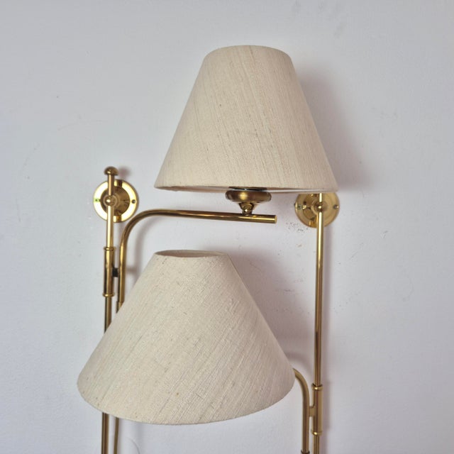 Adjustable Brass Wall Lamps with Linen Shades, 1980s, Set of 2 For Sale - Image 4 of 14