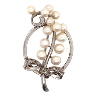 Mikimoto Estate Pin Brooch Sterling Silver 7.47 Gr 5.50 mm For Sale