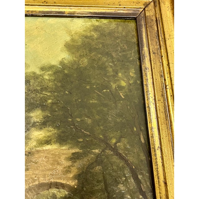 Antique French 19th-Century Oil on Board Landscape Painting in Giltwood Frame For Sale - Image 14 of 18