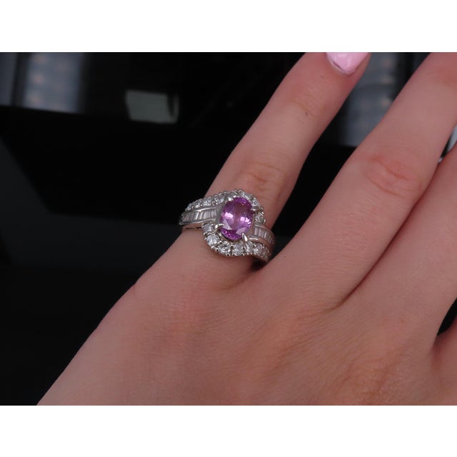 Pink Late 20th Century 2.02ct Gia Ceylon No Heat Pink Sapphire 1.00ct Diamond Platinum Ring Size 5.25 For Sale - Image 8 of 18