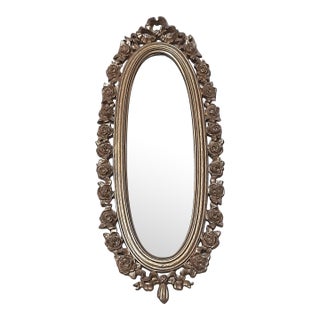 Rococo Oval Floral Bow Wall Mirror For Sale