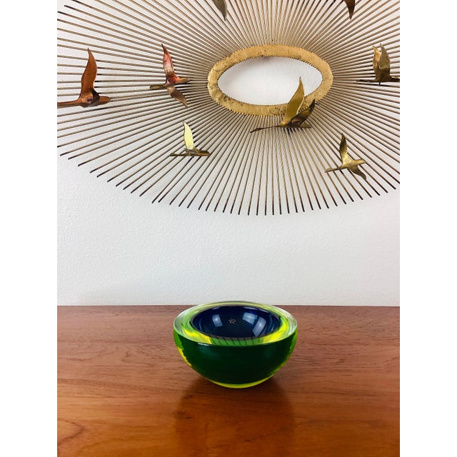 Vintage 1960s Sommerso Art Glass Bowl mid-century modern style attributed to Cenedese made of incredibly thick glass blue...