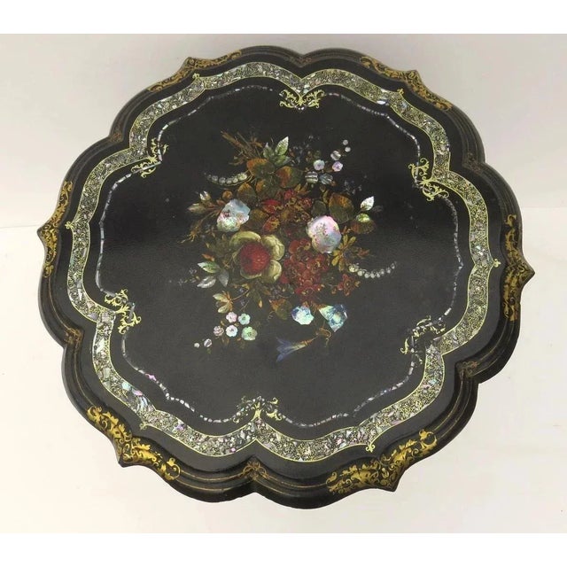 Black English Papier-mache Table With Turned Pedestal. For Sale - Image 8 of 10