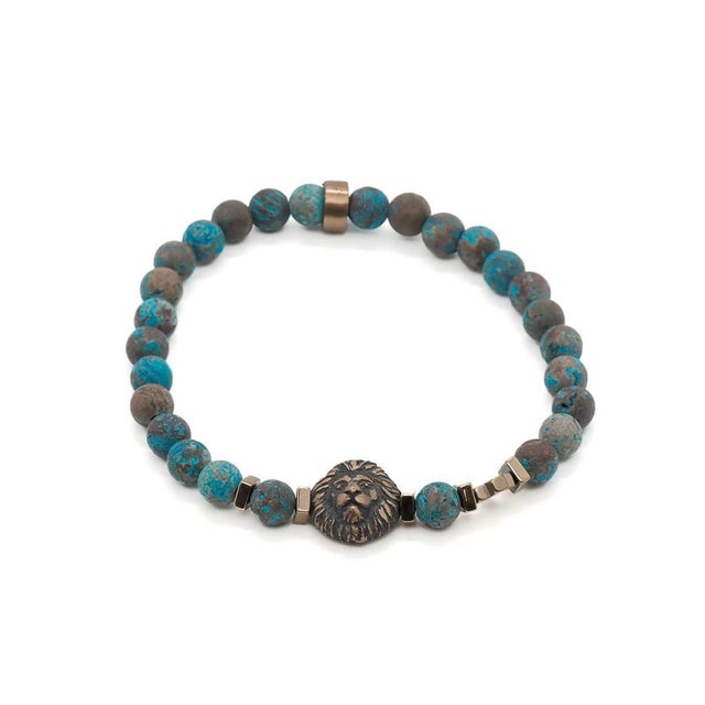 Turquoise Lion Men's Beaded Bracelet For Sale - Image 11 of 11