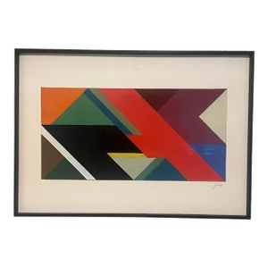 Mid 20th Century Heinrich Gisler (1918-2011), Mid Century Modern Geometric Tempera Painting on Paper, Signed, Framed
