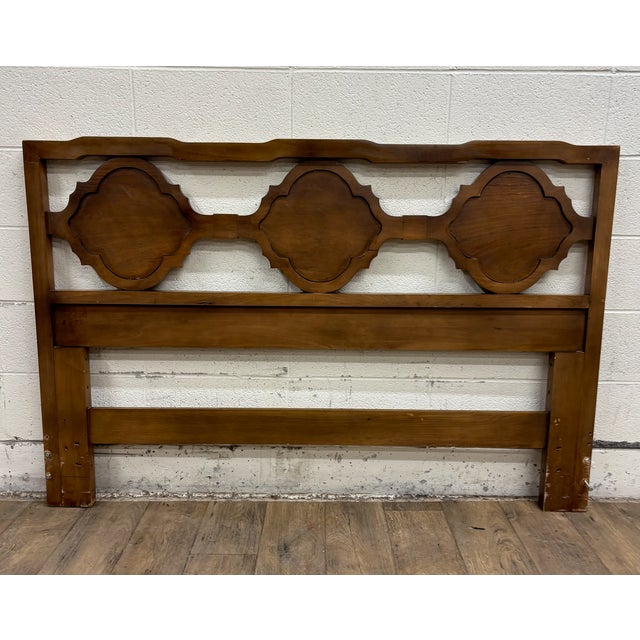 Vintage Full Size Mid Century Modern MCM Burled Paneled Headboard For Sale - Image 11 of 12