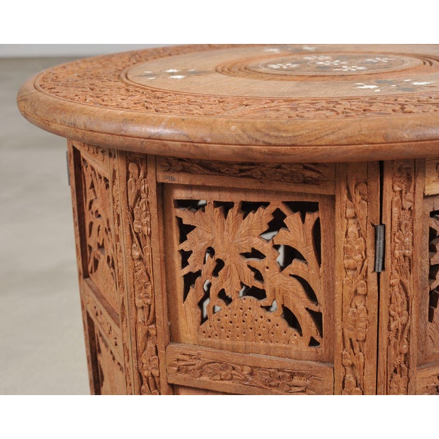 Moorish Style Carved Teak Inlaid Round Tabouret Drink Table For Sale - Image 14 of 18