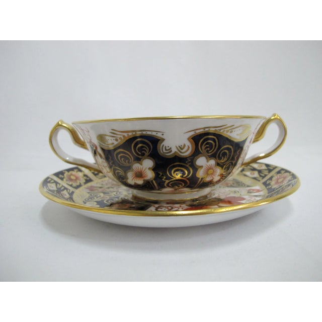 Early 20th Century Royal Crown Derby 2451 Traditional Imari Bone China Soup Cup Bowl & Saucer Set - 4pcs For Sale - Image 9 of 13