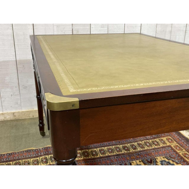 English Nautical Style Flat Top Desk in Mahogany with Leather Top, 1980s For Sale - Image 11 of 12