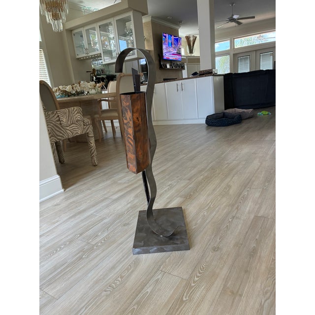 Large Vintage Brutalist Postmodern Metal Sculpture Flame-Patinated Copper & Torch-Cut Steel For Sale - Image 11 of 18