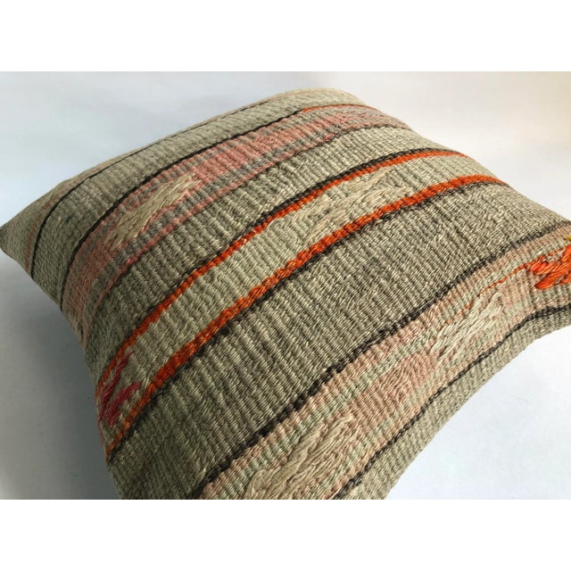 Boho Chic Vintage Turkish Striped Design Kilim Pillow For Sale - Image 3 of 6