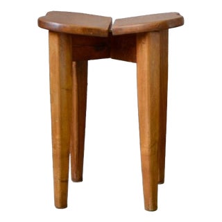 Clover-Shaped Stool in Oak by Marcel Gascoin, 1950s For Sale
