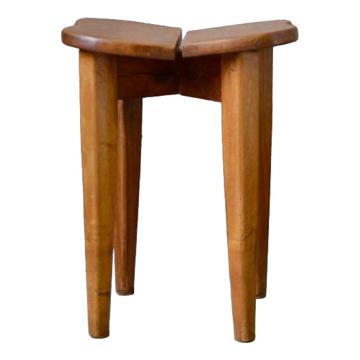 Clover-Shaped Stool in Oak by Marcel Gascoin, 1950s For Sale