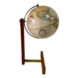 Extremely Rare Cantilevered Style Teak & Brass World Globe For Sale