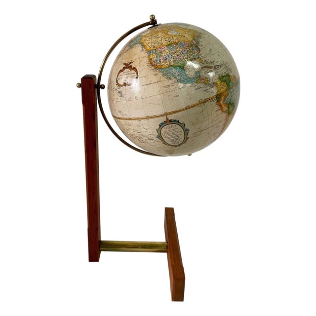 Extremely Rare Cantilevered Style Teak & Brass World Globe For Sale