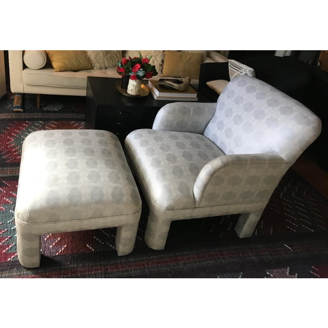 1980s Set of Vintage Upholstered Club Chairs With Matching Ottoman For Sale - Image 4 of 11