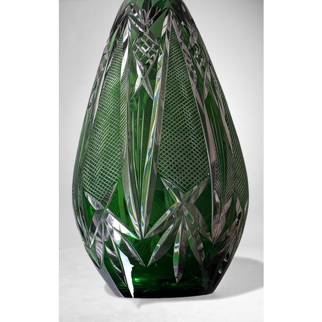 Bohemian Biedermeier Style Cut and Polished Green Crystal Vase For Sale - Image 14 of 18
