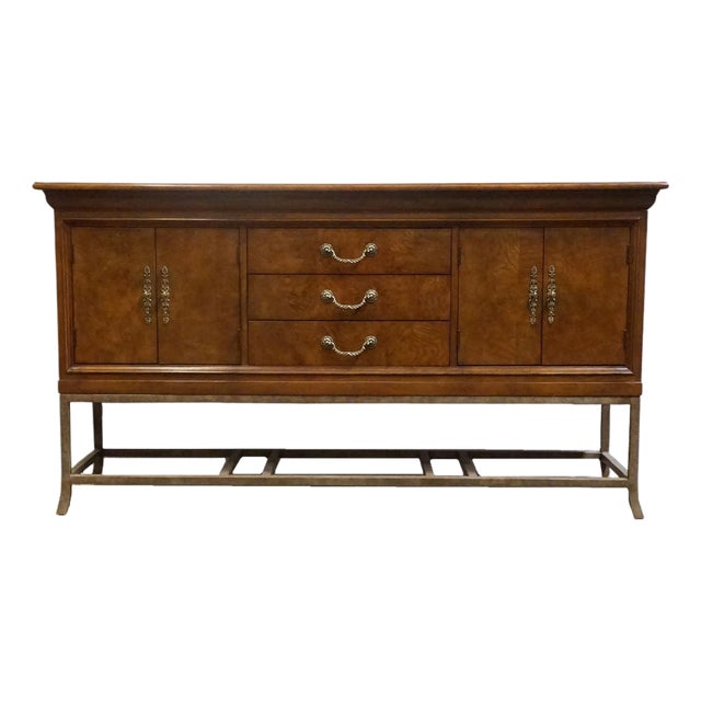Hickory White Burled Walnut Italian Modern 70" Sideboard Buffet W. Metal Base 41024-41 For Sale