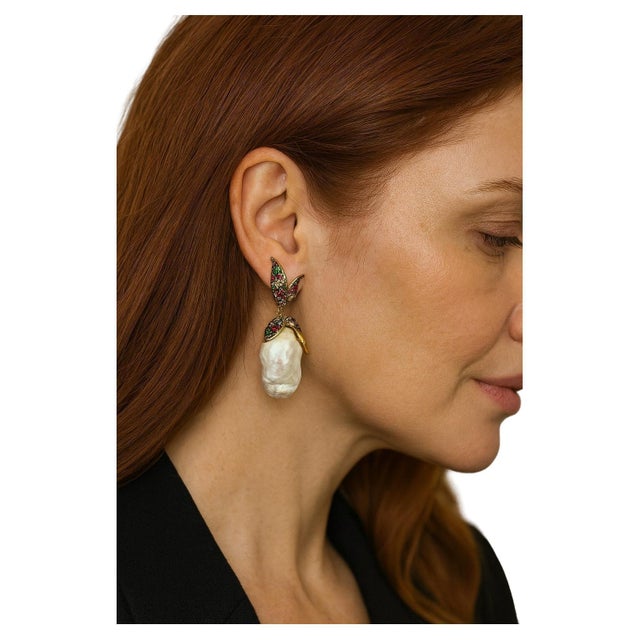 Bochic "Orient" Vintage Ruby, Topaz & Multi Gem Earrings Set In 18K Gold & Silver For Sale - Image 10 of 18