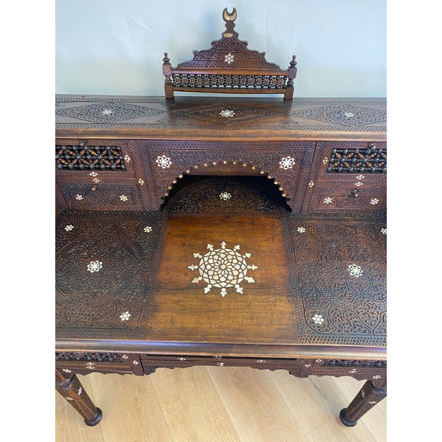 Antique Moorish Style Inlaid Desk and Chair Set For Sale In Miami - Image 6 of 14