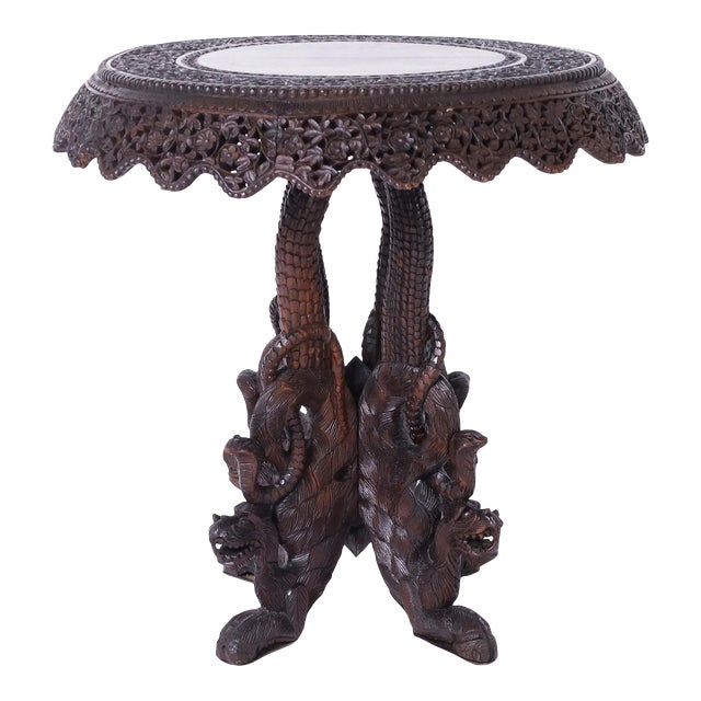 Antique Anglo Indian Carved Table or Stand With Dragons For Sale