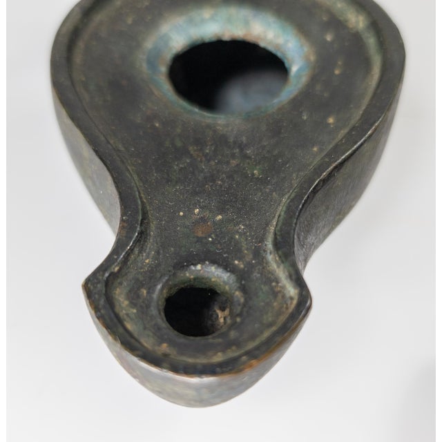 20th Century Hellenistic Greek or Roman Style Verdigris Bronze Oil Lamp For Sale - Image 16 of 18