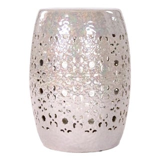 Clark Iridescent Grey Glaze Scrollwork Garden Stool For Sale