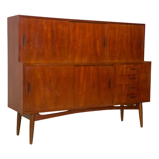 Vintage Danish Teak Highboard Cabinet For Sale