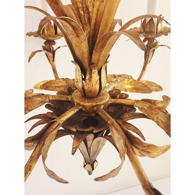 Gold Mid 20th Century Hollywood Regency Style Gilt Metal Chandelier For Sale - Image 8 of 12