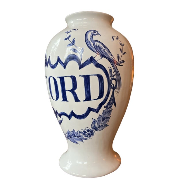 1980s 1980s Hand Painted Blue and White Azulejos Delft Apothecary Jar Vase Portugal a Pair For Sale - Image 5 of 9