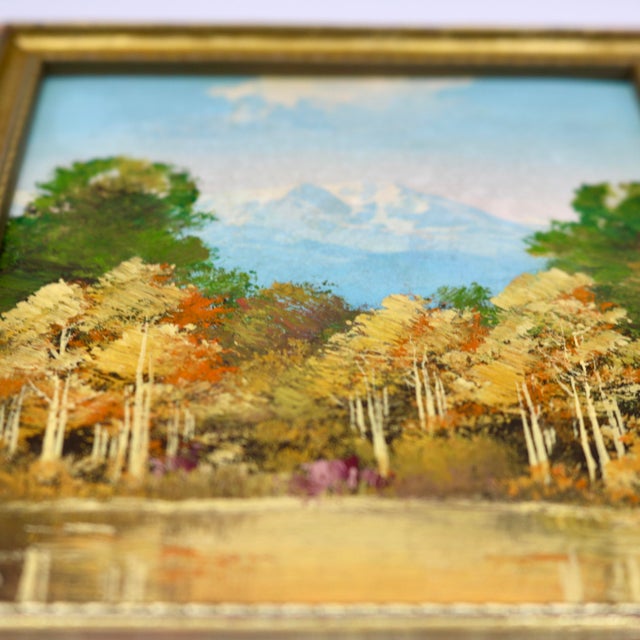 Blue Mid-Century Miniature Rocky Mountain Landscape Oil Painting – Signed Wilson / VVP – Turner Art Gallery Provenance For Sale - Image 8 of 12