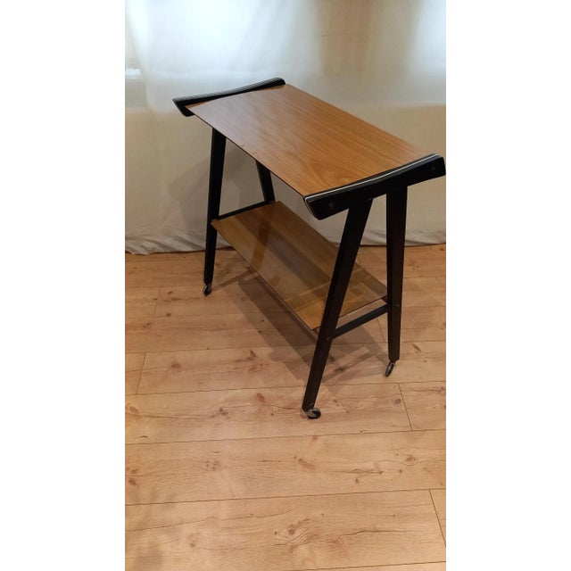 Mid-Century Modern Vintage Yugoslavian Mid-Century Modern Tv Stand on Wheels, 1960s–70s For Sale - Image 3 of 11
