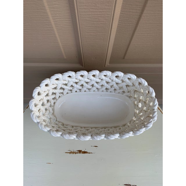 1960s French Country White Ceramic Woven Rope Cachepot Basket For Sale In South Bend - Image 6 of 11