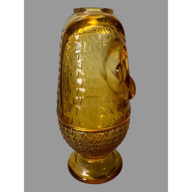 Mid 20th Century Vintage Viking Amber Glass Art Deco Figural Owl Fairy Lamp Votive Candle For Sale - Image 5 of 7