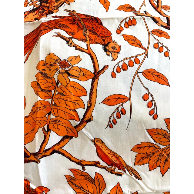 Brooke Cadwallader Rare Cotton Orange, and White Chinoiserie Fabric La Casa De Los Gallos. 2 Yds For Sale - Image 4 of 7