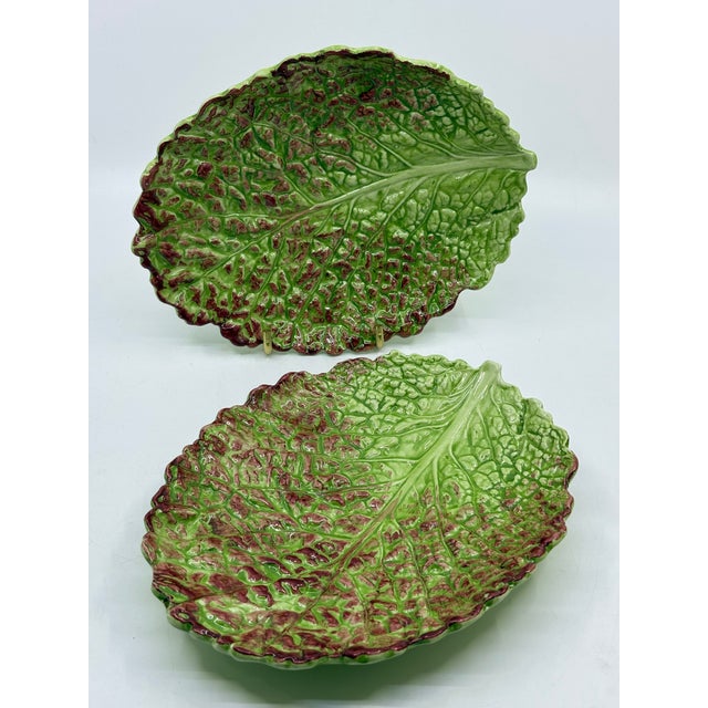 Traditional Vintage Majolica Italian Cabbage Leaf Small Platers - A Pair For Sale - Image 3 of 8