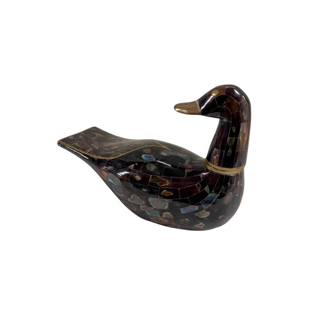 1980s Maitland Smith Mosaic Brass Abalone Duck Figurine Sculpture For Sale - Image 5 of 8