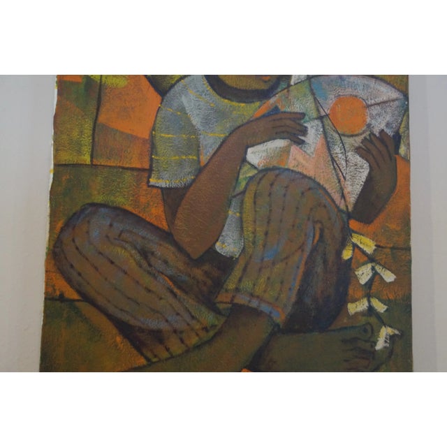 1950s Roger San Miguel Figurative Orange and Yellow Original Oil Painting For Sale - Image 4 of 13