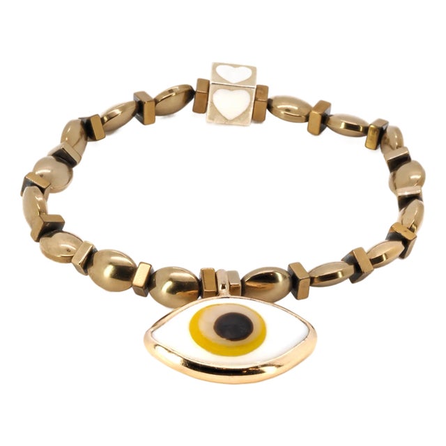 Hematite Stone Yellow Evil Eye Charm Love Bracelet For Sale