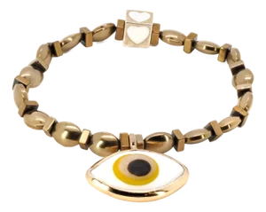 Hematite Stone Yellow Evil Eye Charm Love Bracelet