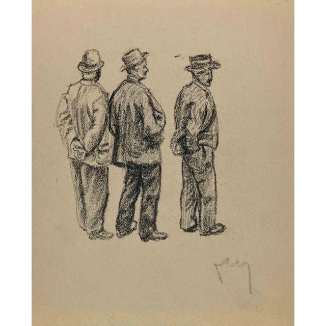 The Standing Men is an original Drawing in pencil on ivory-colored paper realized by an anonymous artist in the early 20th...