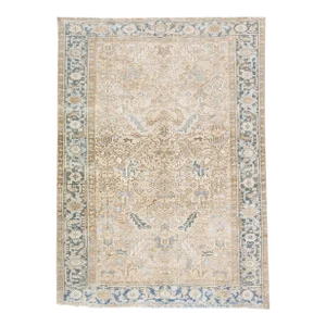 Antique Handmade Heriz Persian Wool Rug With a Beige Field