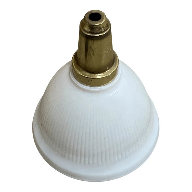 Vintage Brass Mounting Base & Ribbed Milk Glass Shade For Sale