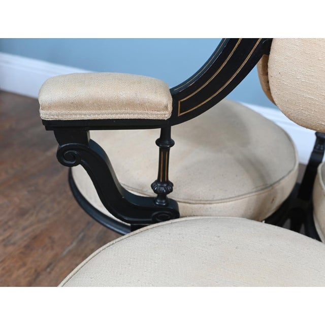 Beige Victorian Conversation Seat in Ebony, 1880s For Sale - Image 8 of 9