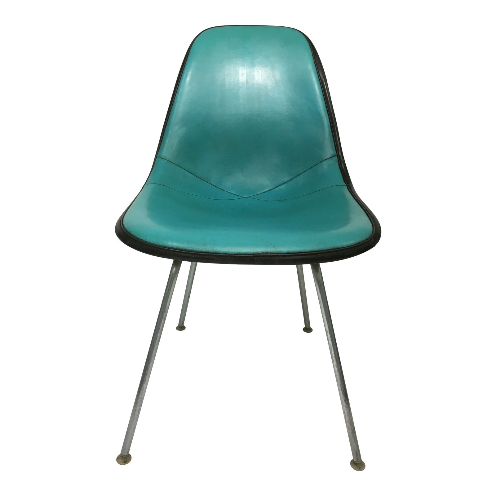 Vintage Molded Side Chair in Turquoise Naugahyde by Charles Eames for